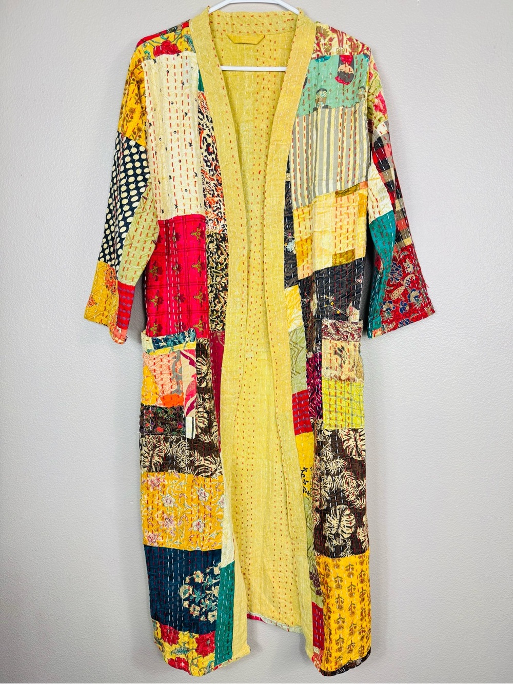 Kantha quilt kimono or robe Boho Indian S-M A - Picture 1 of 10